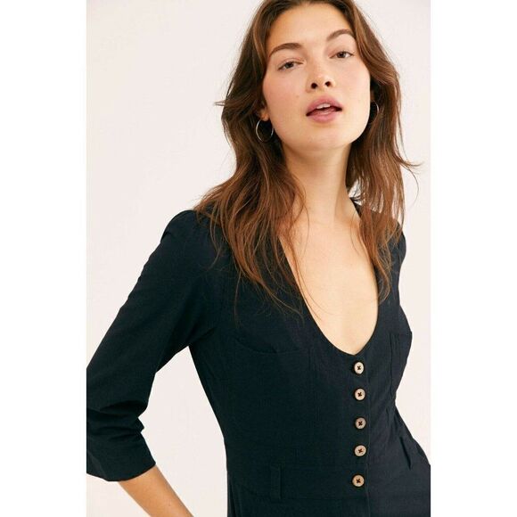 NWT FREE PEOPLE ENDLESS SUMMER Sz XS BACK INTO IT ONE PIECE JUMPSUIT BLACK - Picture 2 of 3